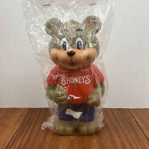 Vintage 1993 Shoneys Restaurant BEAR Vinyl Figure Bank Advertising Collectible